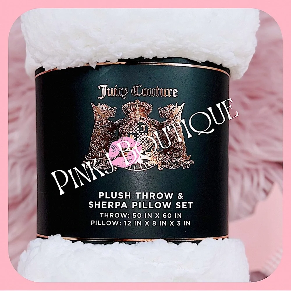 💗🐾 2pc {Juicy Couture} Pink Stripe {Paws} Throw Blanket+Bone Shape Pillow Set!